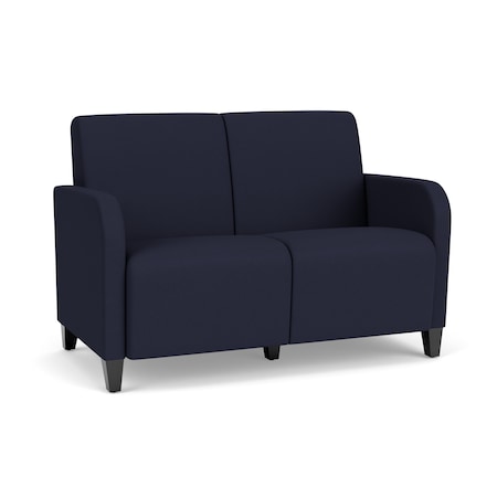 Lesro Siena Lounge Reception 2 Seat Tandem Seating No Center Arm, Walnut, OH Navy Upholstery SN2101